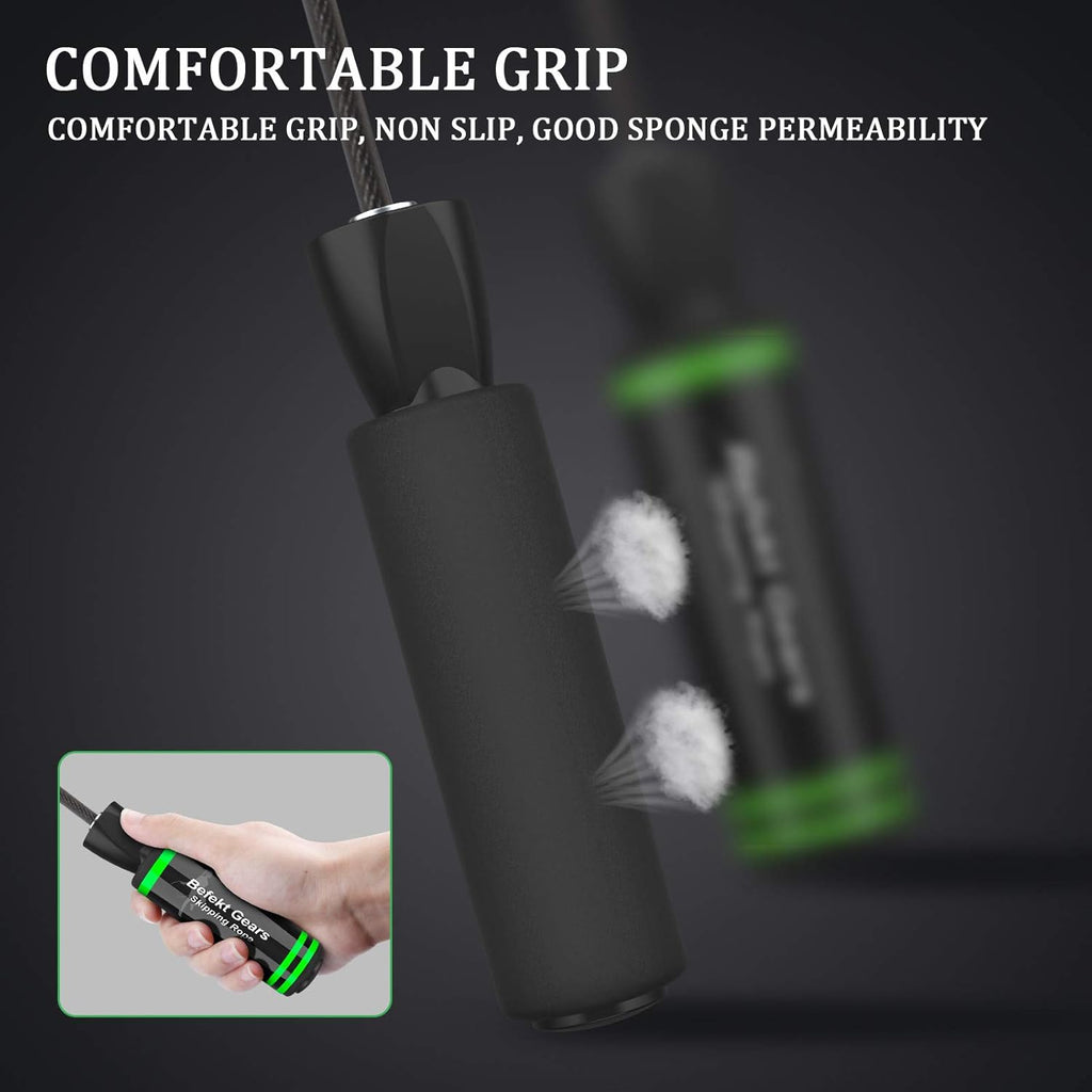 Befekt Gears Skipping Rope, Speed Jump Rope Tangle-free Adjustable Rope with Rapid Ball Bearings & Soft Foam Handle-Fitness Workouts Fat Burning Exercises Boxing-Spare Rope Length Adjuster Included