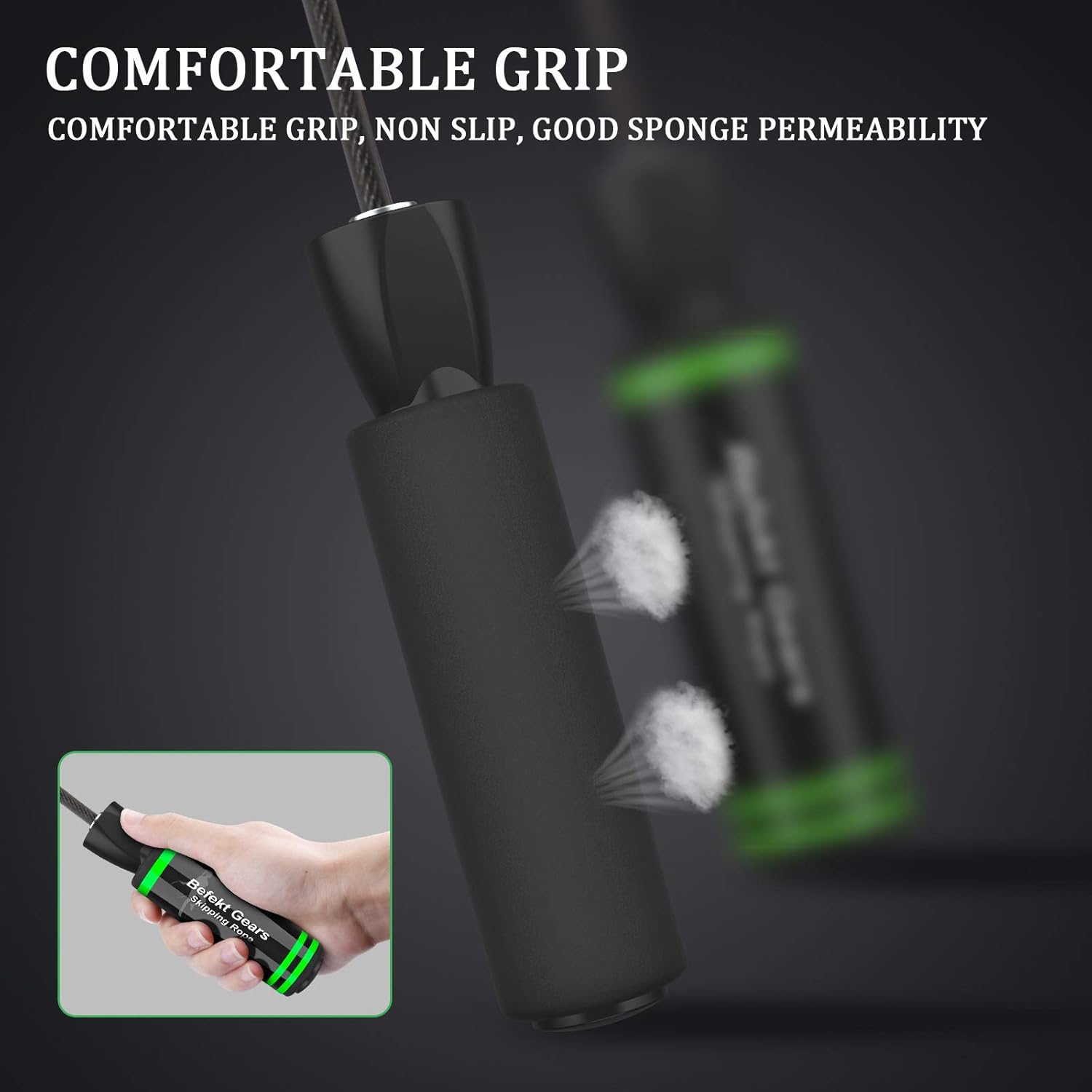 Befekt Gears Skipping Rope, Speed Jump Rope Tangle-free Adjustable Rope with Rapid Ball Bearings & Soft Foam Handle-Fitness Workouts Fat Burning Exercises Boxing-Spare Rope Length Adjuster Included