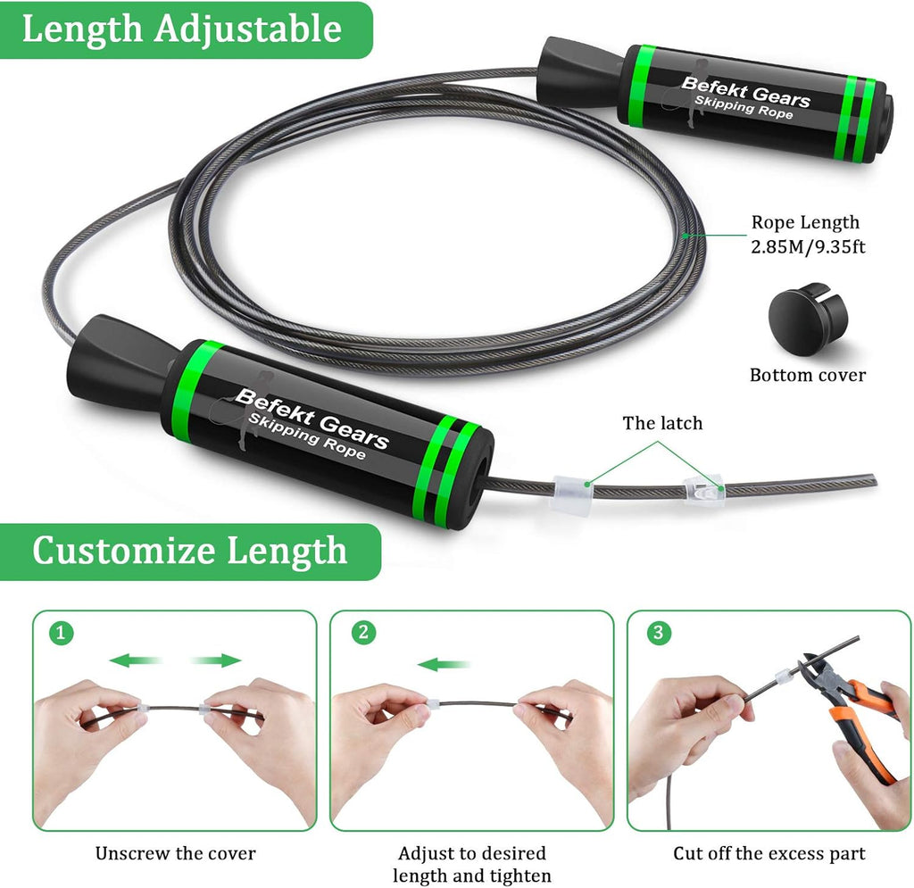 Befekt Gears Skipping Rope, Speed Jump Rope Tangle-free Adjustable Rope with Rapid Ball Bearings & Soft Foam Handle-Fitness Workouts Fat Burning Exercises Boxing-Spare Rope Length Adjuster Included