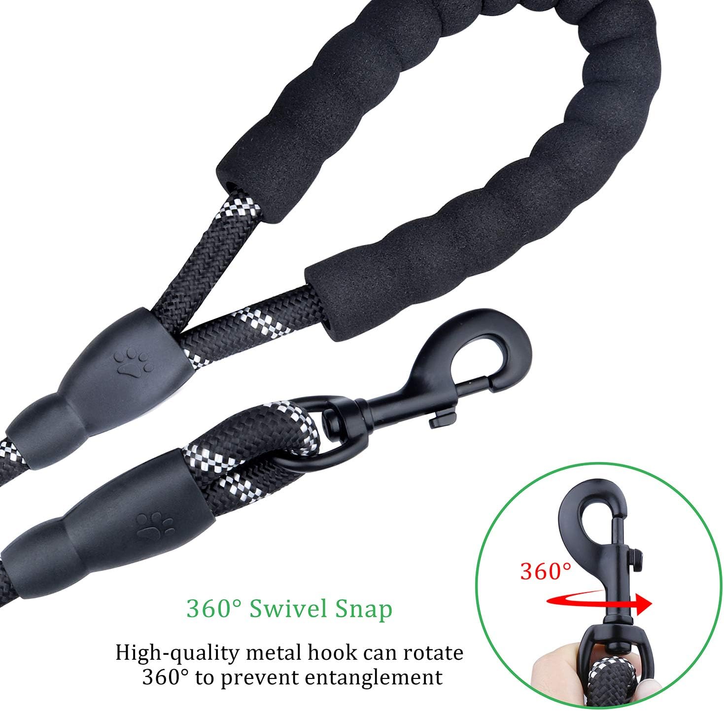 Rope Dog Lead, Befekt Gears 5FT Durable Rope Twist Lead with Soft Padded Handle and High Reflective Threads for Small, Medium and Large Dogs