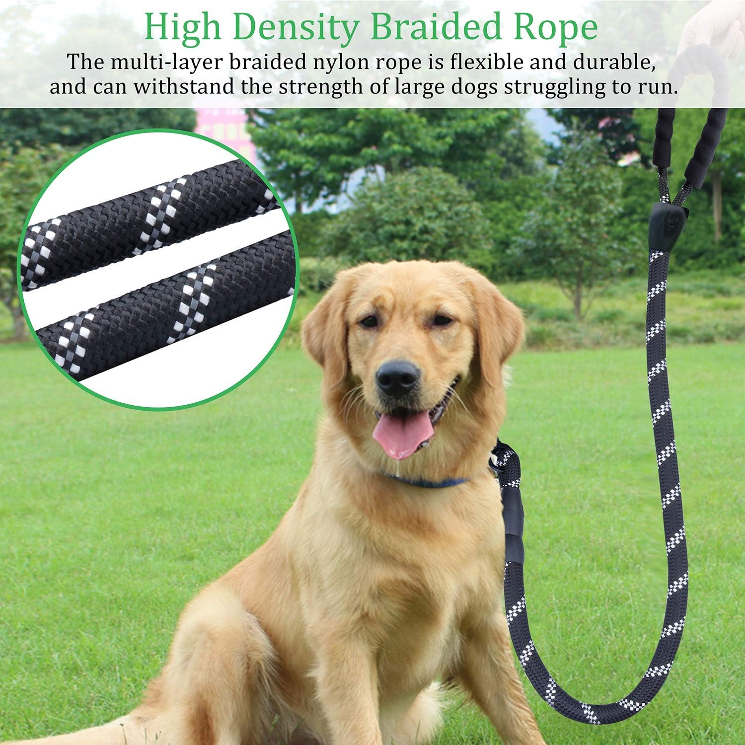 Rope Dog Lead, Befekt Gears 5FT Durable Rope Twist Lead with Soft Padded Handle and High Reflective Threads for Small, Medium and Large Dogs