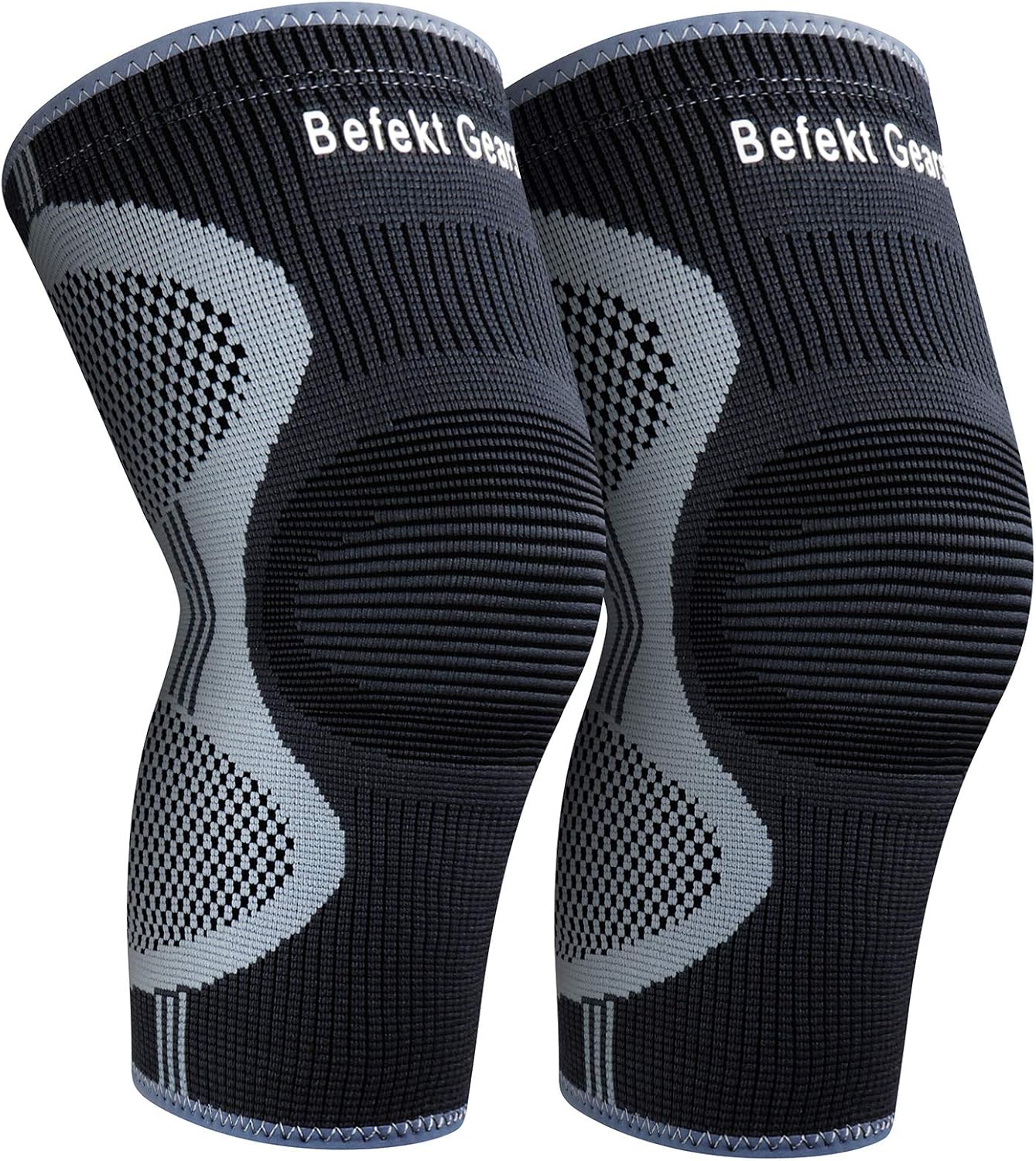 Befekt Gears Knee Support for Men Women, [2 Pack] Breathable Anti-Slip Knee Brace Compression Sleeve - Ideal for Arthritis, ACL, Meniscus Tear, Knee Pain Relief & Injury Rehabilitation Sports