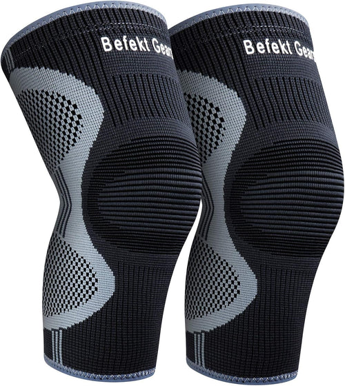 Befekt Gears Knee Support for Men Women, [2 Pack] Breathable Anti-Slip Knee Brace Compression Sleeve - Ideal for Arthritis, ACL, Meniscus Tear, Knee Pain Relief & Injury Rehabilitation Sports